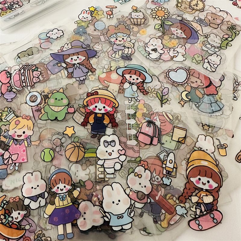 300 sheets of non-repeating handbook stickers, cute girl cartoons, cute decoration, waterproof notebook material paper stickers