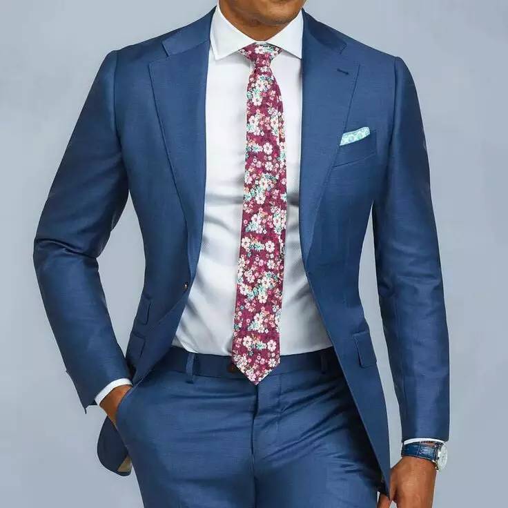 2 Buah Jas Pria Formal Biru Pakaian Pria Payudara Tunggal Slim Fit Jas Tuksedo Pengantin Pria Dipesan Lebih Dahulu untuk Pernikahan Prom Jaket Celana Terno
