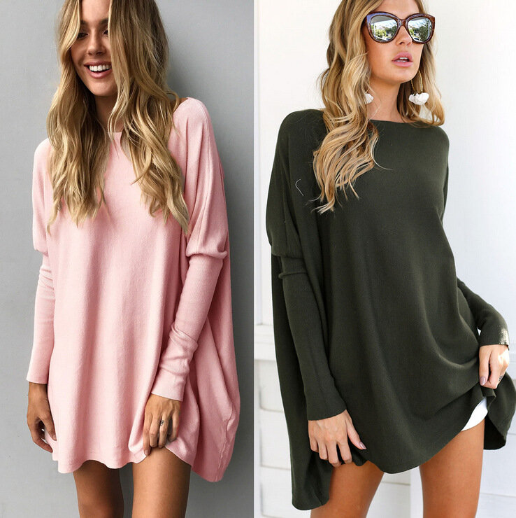 2022 new Autumn Winter Fashion Women Oversized Sweater Long Batwing Sleeve Pullover Tunic Shirts Casual Loose Blouses