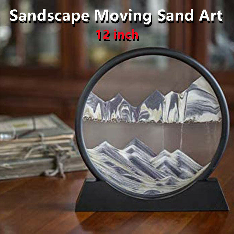 12 pollici Sandscape Moving Sand Art Picture Moving clessidra Sand Hour pittura a sabbia fluente con ornamenti liquidi decorazioni per la casa