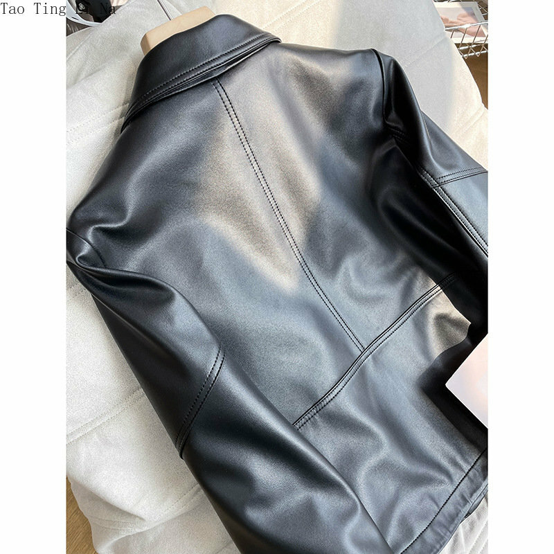 2023 Women New Spring Casual Genuine Sheep Leather Jacket Loose Real Sheepskin Leather Motorcycle Jacket W22