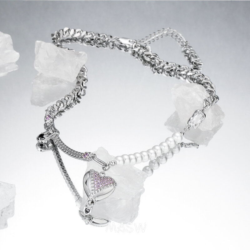 MASW gioielli di moda AAA zircone cuore ciondolo collana Design di lusso popolare collana di perline a catena a uno strato per regali da donna