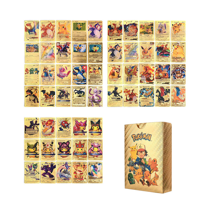 2022 novos cartões pokemon metal ouro vmax gx cartão de energia charizard pikachu raro coleção batalha treinador cartão criança brinquedos presente