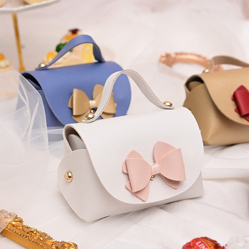 LPZHI 2Pcs Leather Bag With Bow Wedding Birthday Graduate Party For Gift Candy Chocolate Packaging Favors Present Decoration
