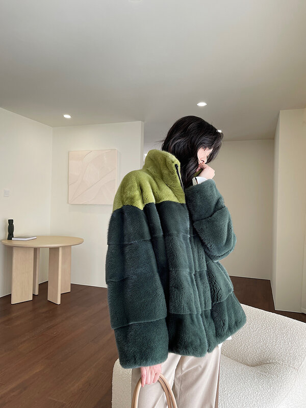Hdhhr-女性用ファーコート,本物のミンクの毛皮のコート,女性用の高品質の暖かい冬のジャケット,新しいコレクション2022
