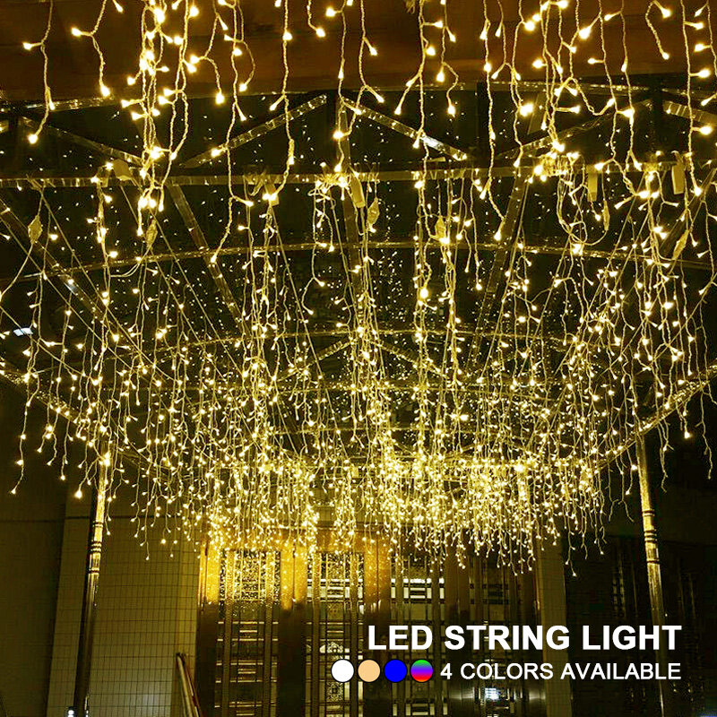 4M 크리스마스 LED 커튼 아이시클 스트링 라이트 드룹 0.4M-0.6M 폭포 야외 패어리 화환 라이트, 웨딩 파티 정원 장식
