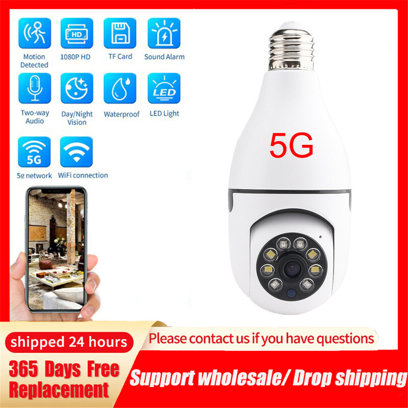 5G Wifi E27 Bulb Surveillance Camera Night Vision Full Color Automatic Human Tracking 4X Digital Zoom Video Security Monitor Cam