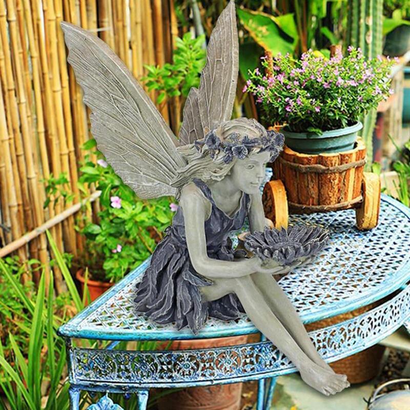 Wonderland ดอกไม้ Fairy รูปปั้นตกแต่งสวน Angel รูปปั้นเรซิ่น Angel กลางแจ้ง decoratio Wing นั่งตุ๊กตาเครื่องประดับ Y9F5