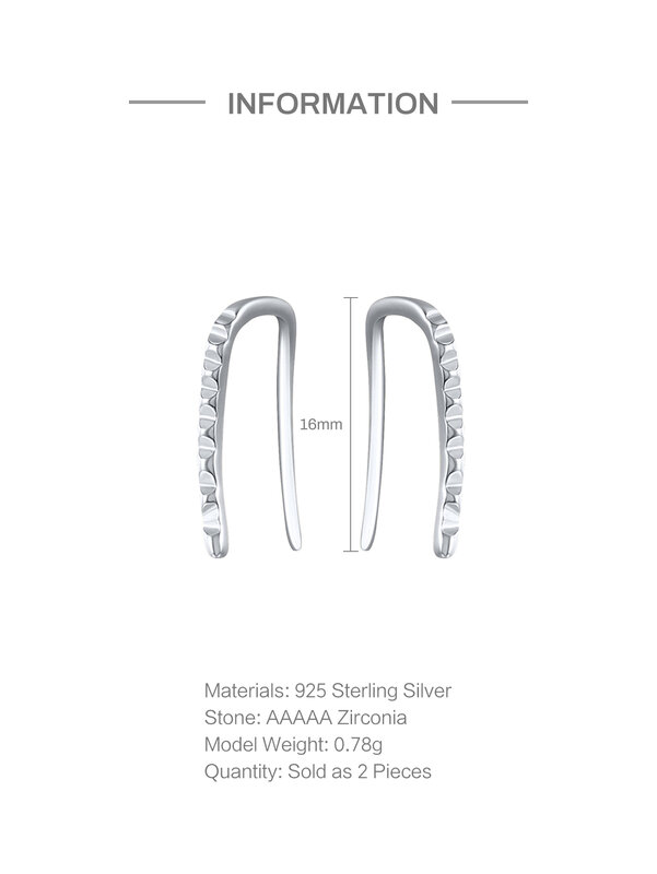 ROXI Minimalis 925 Sterling Silver Anting-Anting Telinga Crawlers Pernikahan Perhiasan Trendi Geometris Telinga Crawlers Stud Anting-Anting Wanita Hadiah