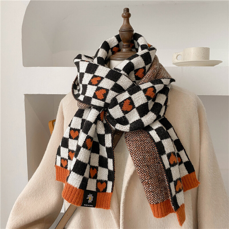 Korean Style Woolen Yarn Knitted Scarf for Women Winter Warm Cashmere Neckerchief Design Shawl Female Elastic Neck Wraps Muffler