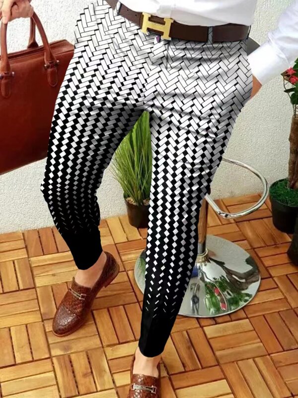 Брюки-Карандаш мужские с геометрическим принтом, модные формальные зауженные длинные штаны со средней талией, на пуговицах, лето 2022