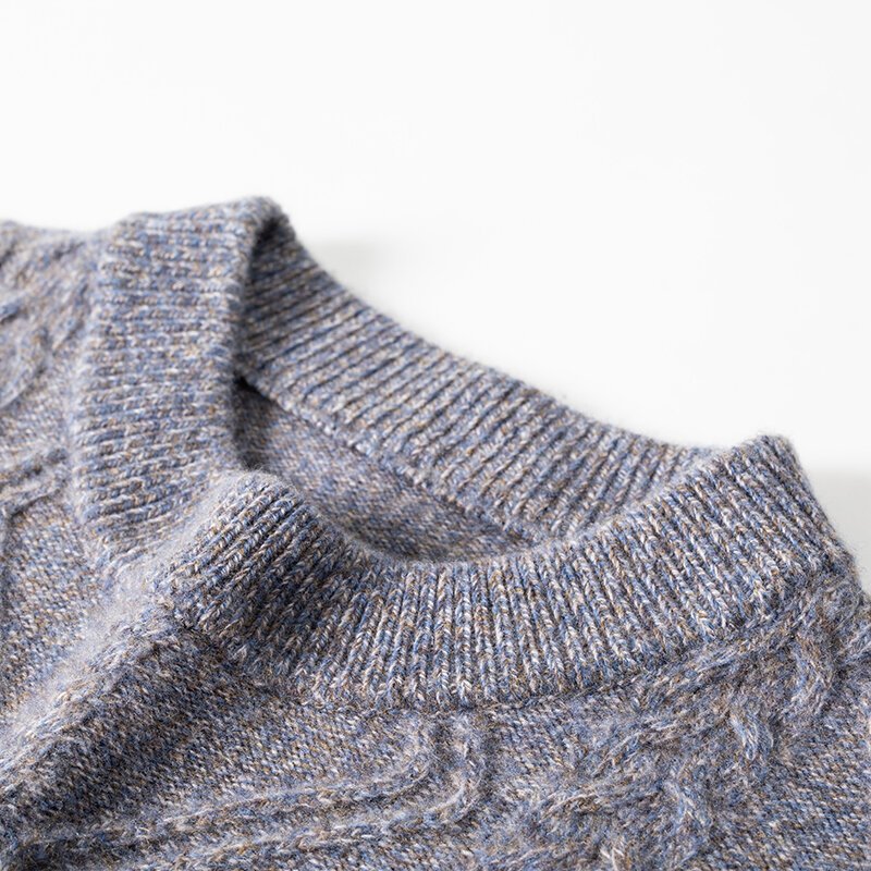 メンズラウンドネックセーター厚手の冬服ピュアウール厚手の針網ボーンジャカードニット暖かいセーター