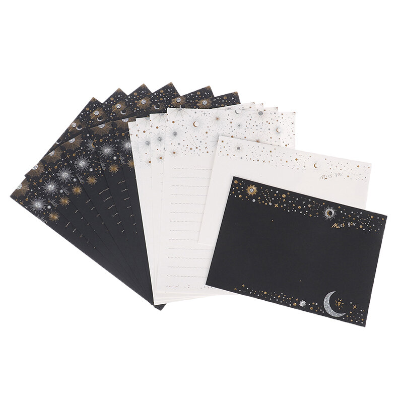 1/6 pçs intage carta conjunto de escrita papel e envelopes opcionais papelaria estrelado lua criativo pequeno fresco papel timbrado japonês