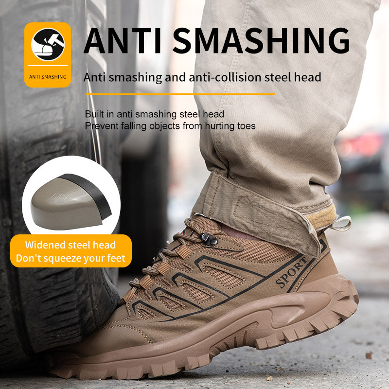 Chaussures de sécurité à bout en acier pour hommes, baskets de travail respirantes et anti-perforation