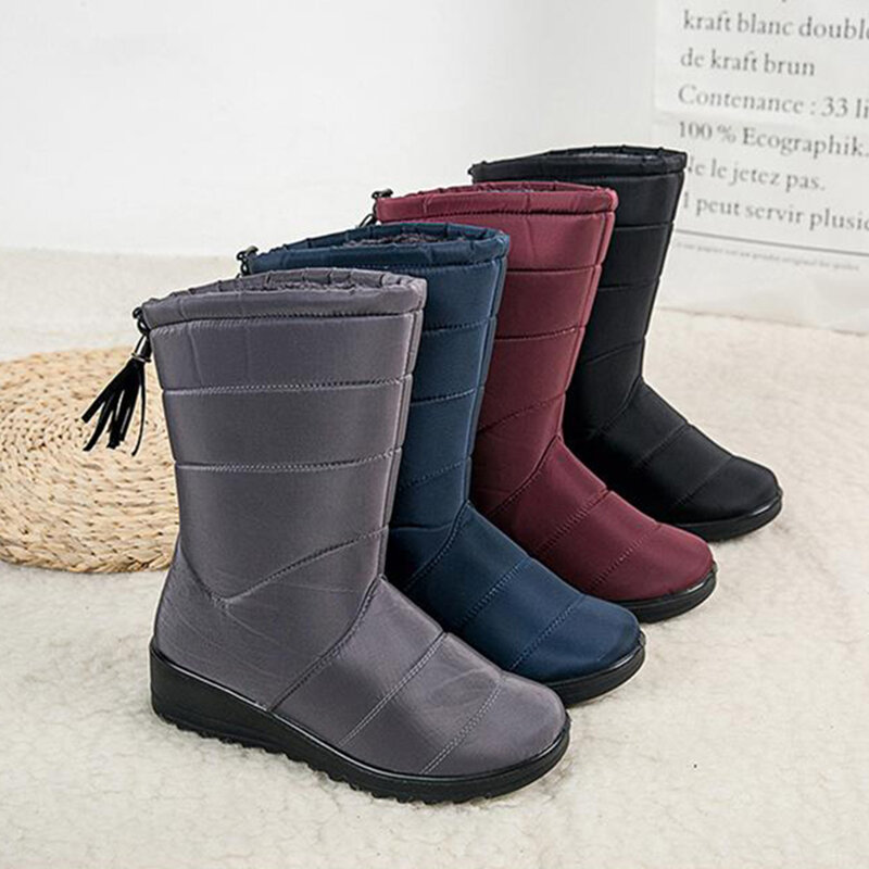 Botas de nieve suaves para Mujer, zapatos de plataforma sin cordones, botines Punk, impermeables, planos, para invierno