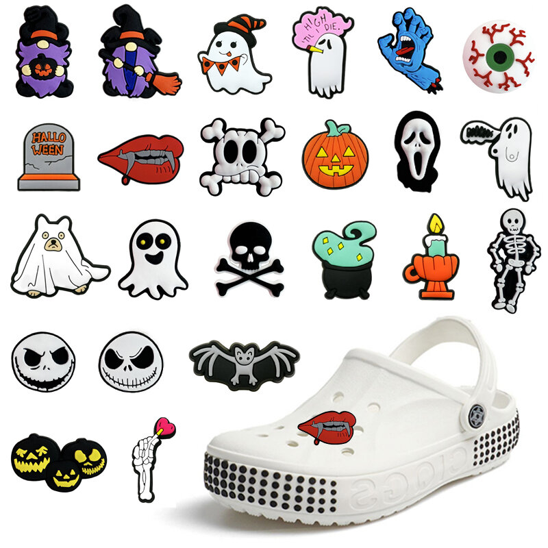 1Pcs Ghost Skull PVC Shoe Croc Buckle Accessories Halloween DIY Cartoon Shoes Decoration For Kids Croc Charms Kids Party Gift