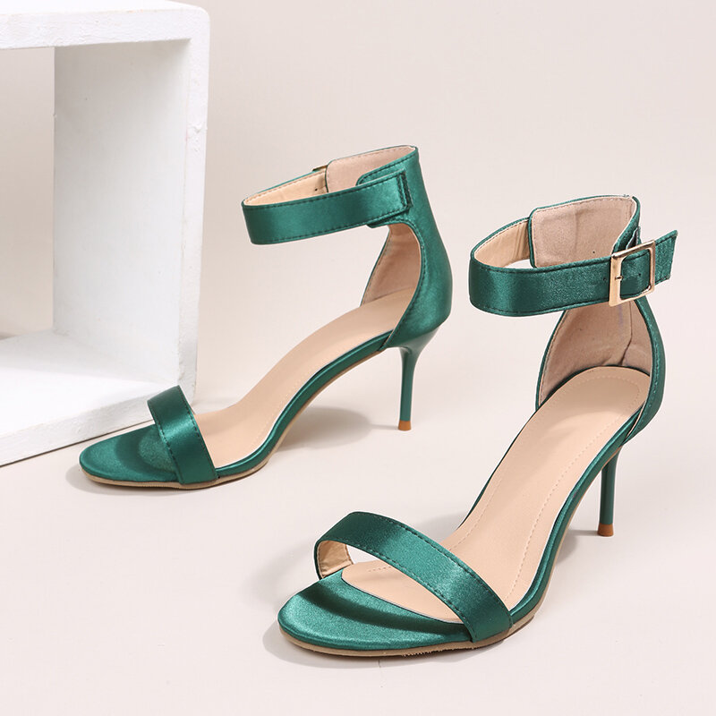 Sandalias de tacón alto de lujo para mujer, zapatos de tacón bajo con hebilla de diseño de calidad, novedad de verano, 2022