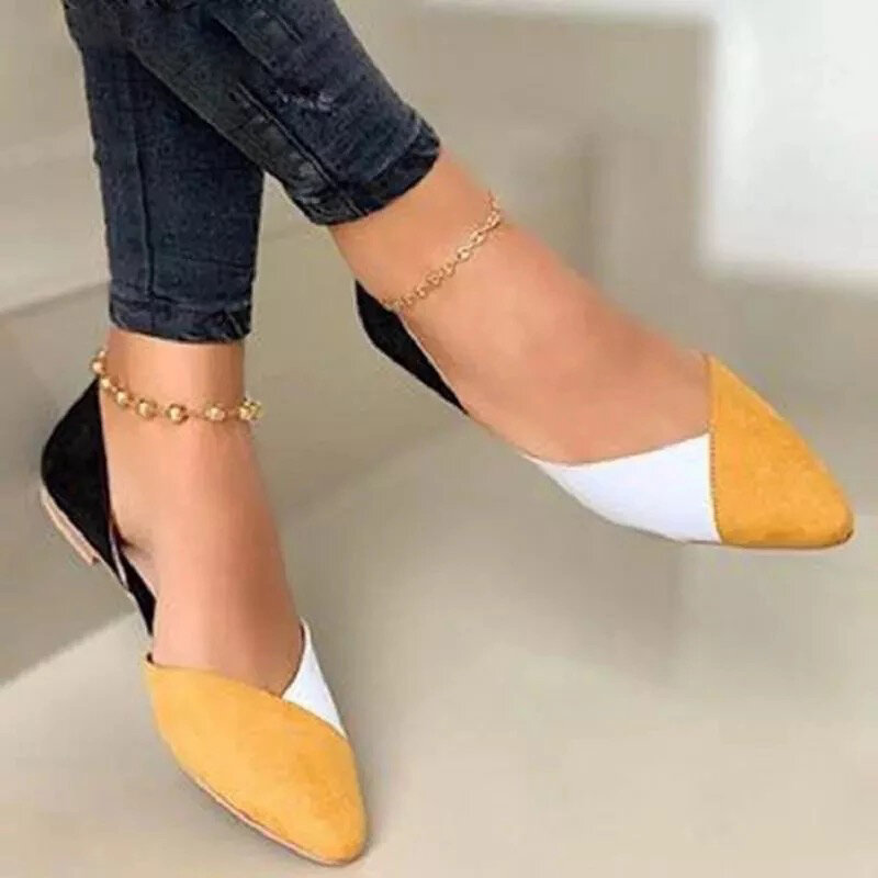 2022 Women's Ballet Flats Loafers Autumn Flat Shoes for Women Pointed Toe PU Slip on Shallow Casual Mixed Color Ladies Shoe