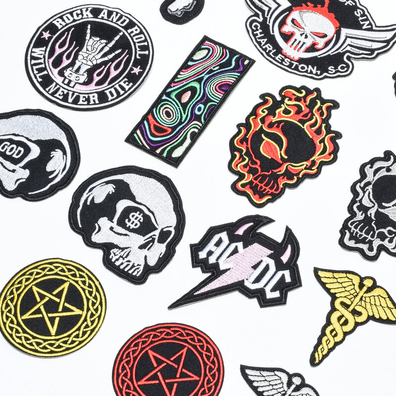 Ghost fire skull punk Ironing On Patches Star Stripe Stickers Embroidered for Clothes hat Pants Bags Appliques Badge decor patch