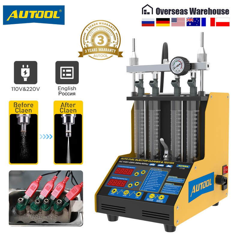 AUTOOL – testeur d'injecteur de carburant pour voiture et moto, Machine de nettoyage, 4 cylindres, CT150