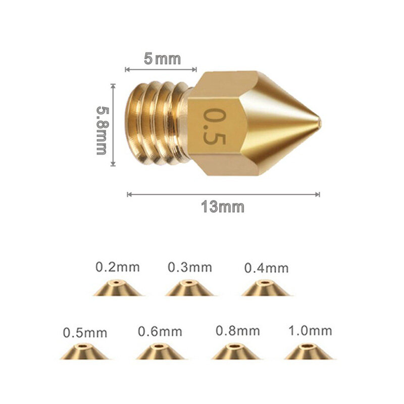 Boquillas Premium MK8 de piezas, 0,2, 0,3, 0,4, 0,5, 0,6, 0,8, 1,0mm, rosca de latón de M6, filamento de 1,75 MM para impresoras 3D Hotend CR10 Ender3 V2, 10 unidades