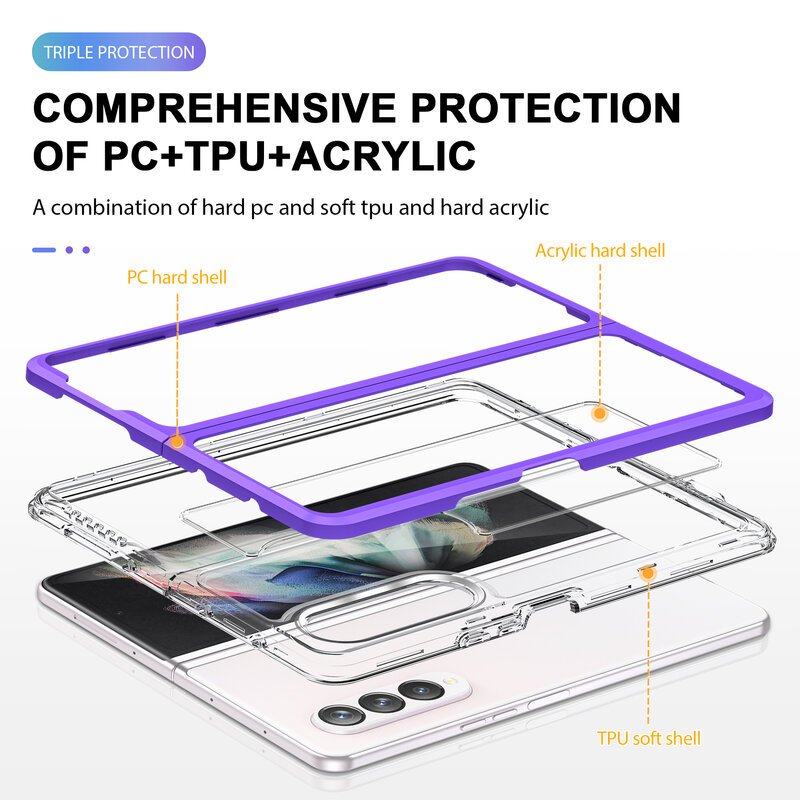 Capa de telefone de acrílico transparente resistente a riscos para samsung galaxy z flip 3 z fold 3 5g tpu + moldura para computador proteger a capa traseira