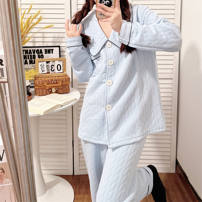 Женская зимняя Пижама, новая утолщенная бархатная свободная и теплая Домашняя одежда, двусторонний бархатный костюм