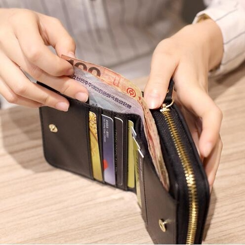 Moda feminina pequena carteira com zíper carteira com bolsa de moedas carteira carteira de couro curto