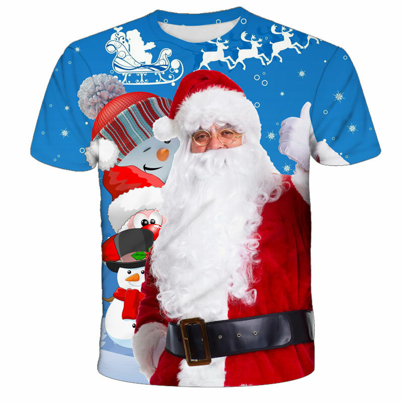 Летняя Рождественская футболка с героями мультфильмов, одежда с коротким рукавом, повседневные модные футболки и топы для мальчиков и девочек