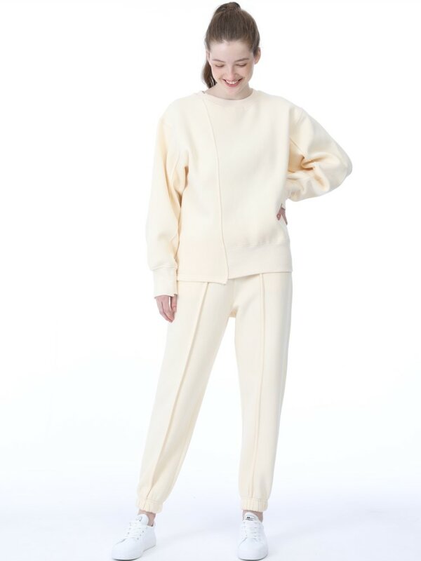 Pakaian Olahraga Bulu Musim Semi Musim Gugur Wanita Kaus Kasual Celana Pinggang Tinggi Set 2 Potong Pakaian Luar Mode Wanita
