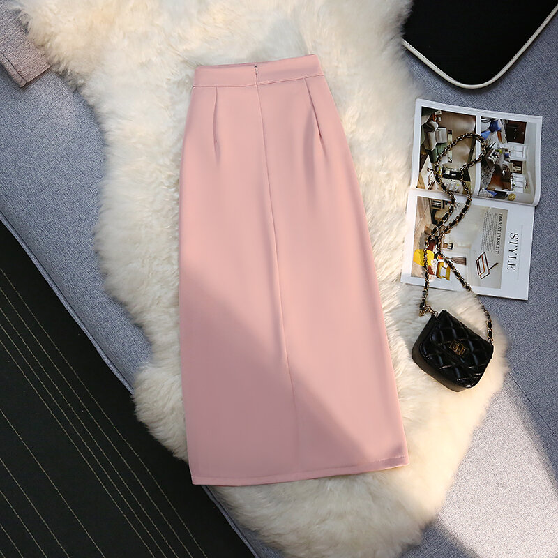 Wisher & tong elegante senhoras de escritório saias verão mulher 2022 cintura alta dividir saia branca moda coreana midi saias jupe femme