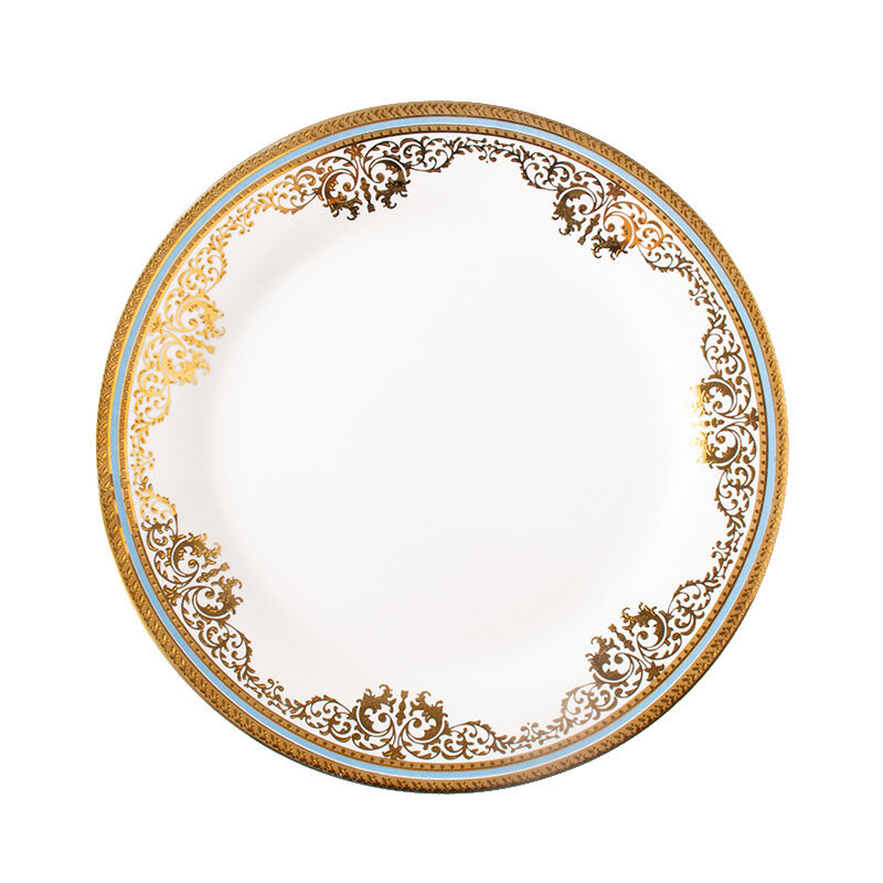 유럽 세라믹 플레이트 세트 황금 스트로크 장식 서양 식당 스테이크 접시 궁전 꽃 릴리프 탁상 과일 샐러드 접시