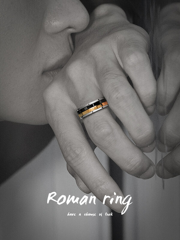 Мужское кольцо с римскими цифрами, титановое кольцо на указательный палец, поворотное кольцо в стиле ретро