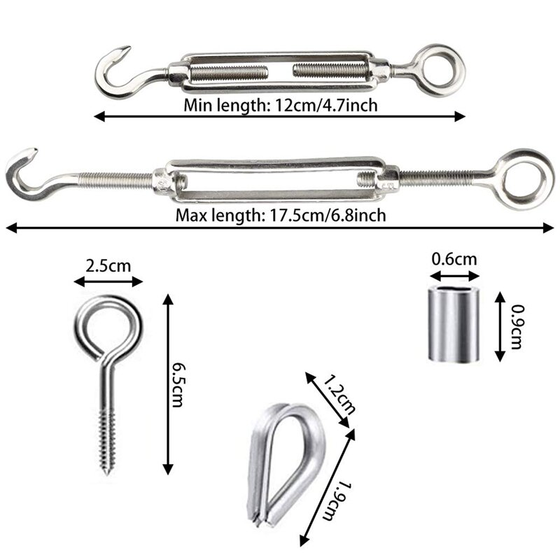 15Mx2mm Stainless Steel Cable With Steel Cable Outdoor Lamp Suspension Kit Thimble Clamp Wire And Cable Clamp