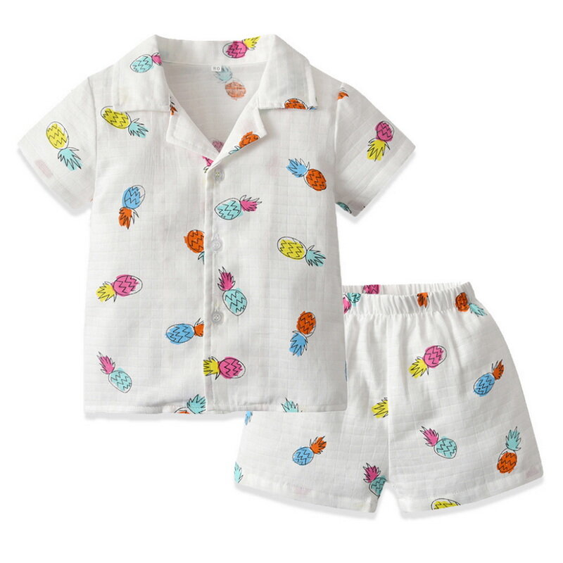 Piyama Bayi Perempuan Laki-laki Musim Panas 2022 Set 2 Buah Kartun Kerah Buah Pakaian Tidur Lengan Pendek + Celana Pendek Pakaian Rumah Baru Lahir E622
