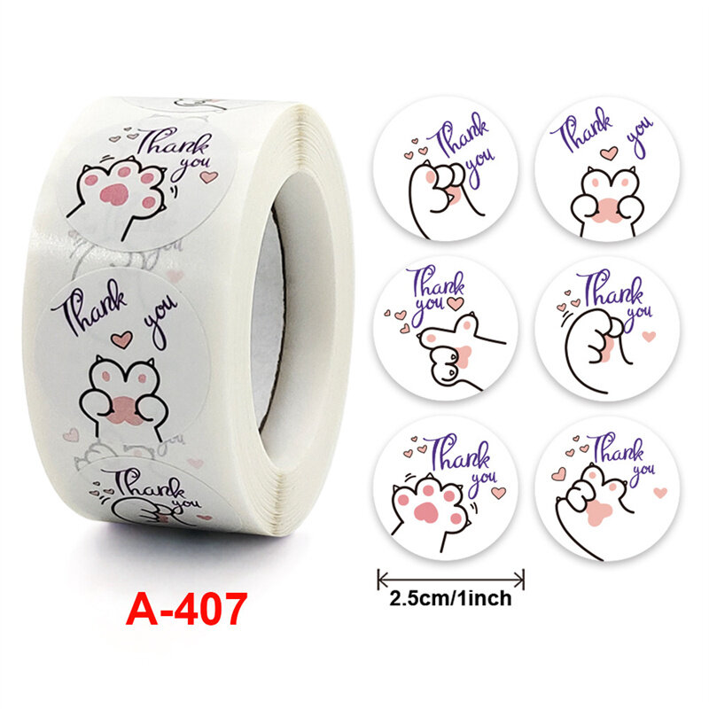 50-500 Stuks 1Inch Kawaii Beer-Katten Dank U Stickers Voor Kids Handgemaakte Ronde Kaart Wrap Label afdichting Sticker Decor Briefpapier