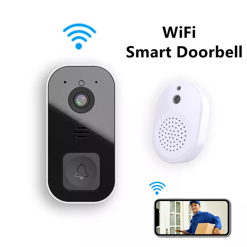 Timbre inalámbrico WiFi con cámara de visión nocturna, timbre de puerta con vídeo a prueba de agua, 1080P, Smar remoto, intercomunicador de voz para el hogar