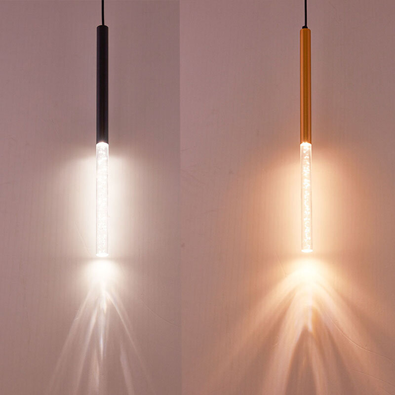 Dimmable LED Pendant Hanging Light Long Tube Modern Lamp Counter Kitchen Island Dining Room Decor Cylinder Spotlight Chandelier