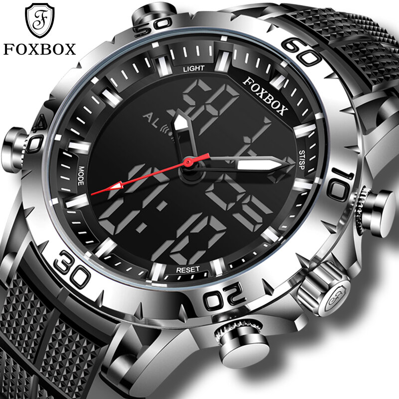 LIGE marka Foxbox obudowa z włókna węglowego Sport męskie zegarki Top luksusowy zegarek kwarcowy dla mężczyzn wojskowy wodoodporny zegar cyfrowy