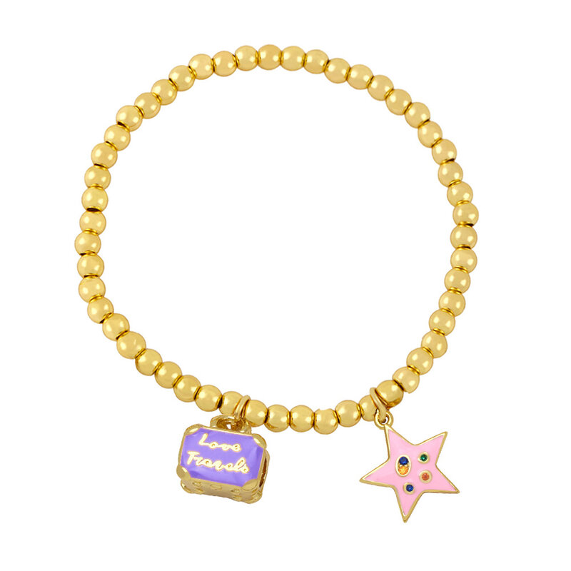 Gioielli con bracciale elastico con perline in rame dorato con perline a mano di moda semplice da donna