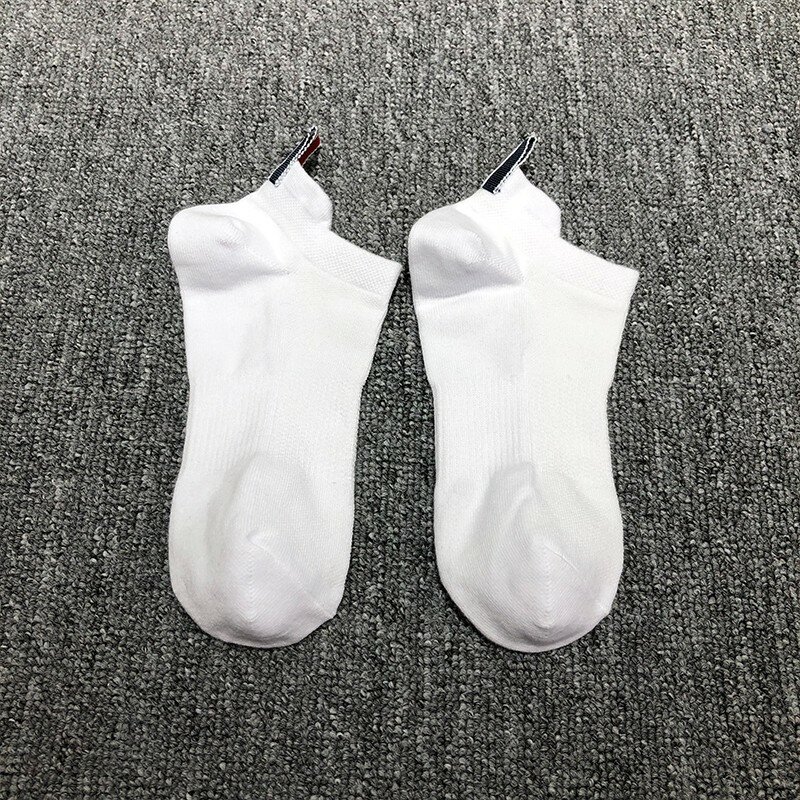 TB Thom-Unisex respirável Sports Socks, cor sólida barco meias, confortável algodão tornozelo meias, branco e preto, 6 pares por caixa