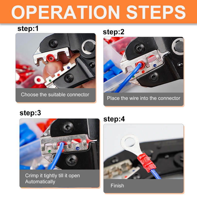 Crimping Pliers Set with 50PCS Male Female Insulated Wire Connector 0.25-2.5mm² Adjustable Terminals Electrical Crimp