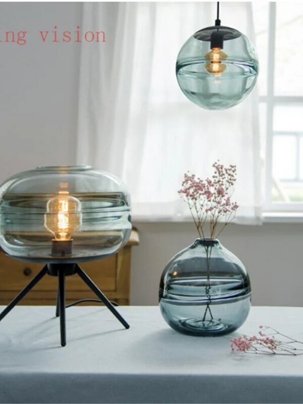2022 neue Lámpara de mesa de cristal americana, moderna, creativa, para mesita de noche, marrón, azul, Gris, soporte de hierro