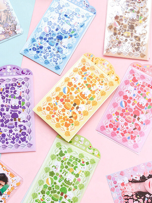 4 Sheets Glitter Kawaii Decorative Sticker for Photo Frames DIY Art Crafts Scrapbooking  Material