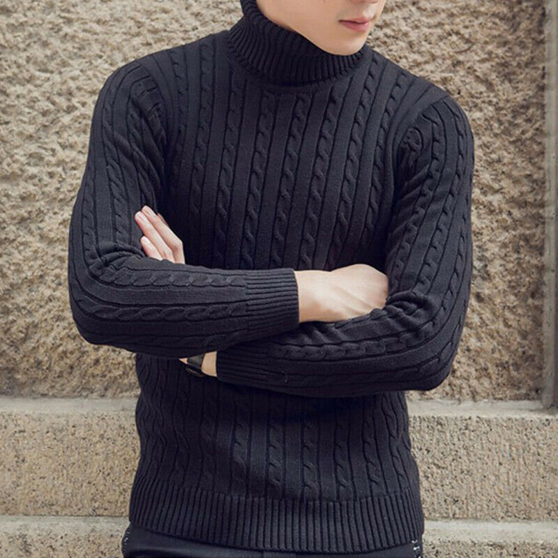 New Winter Jacquard Sweaters Men Turtleneck Warm Solid Color Long Sleeve Pullover Sport Male Knitted Slim New Year Clothing