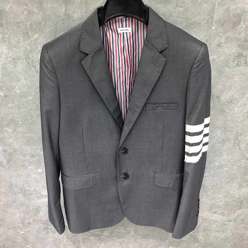TB THOM-Blazer clásico de lana para hombre, traje Formal británico, chaqueta ajustada para hombre, chaqueta de traje a rayas de un solo pecho, primavera y otoño