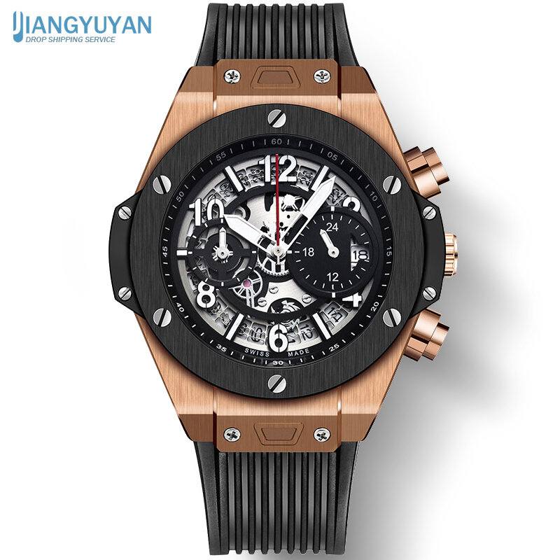 Męskie zegarki Top marka luksusowe męskie zegarek na rękę chronograf skórzany zegarek kwarcowy sport wodoodporny męski zegar Relogio Masculino