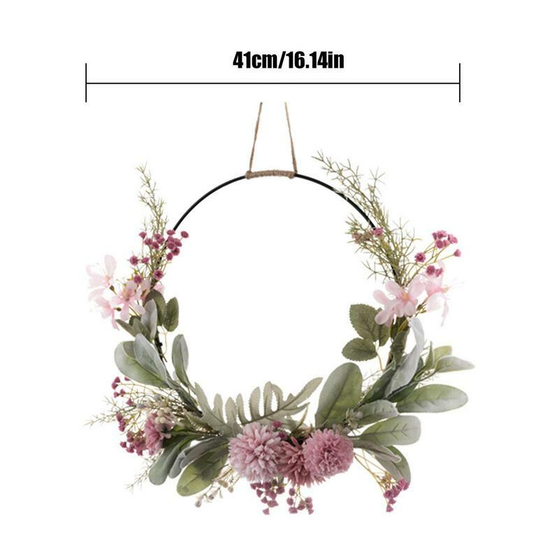 Spring Wreath Orchid Decoration Hanging Hoop Wreath Colorful Farmhouse Door Hanger Wreath Household Decorative Accessories