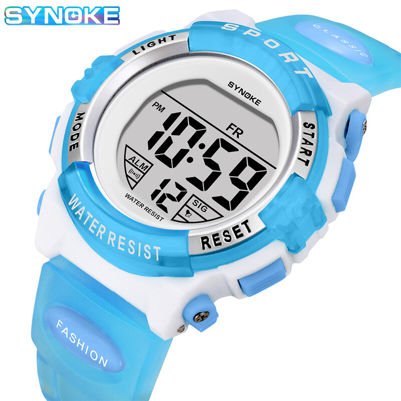 SYNOKE-reloj deportivo Digital para niños y niñas, cronógrafo resistente al agua hasta 50M, color azul, regalo para estudiantes
