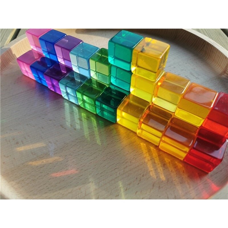 Cubetti di Lucite blocchi impilabili in cristallo acrilico arcobaleno gemme quadrate trasparenti pietra 2.5cm giocattoli Montessori per bambini